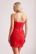 Sky Blue Strapless Embroidered Lace Sheath Corset Homecoming Dress - Curvevia