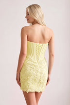 Sky Blue Strapless Embroidered Lace Sheath Corset Homecoming Dress - Curvevia