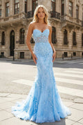 Mermaid Strapless Lace Evening Dress With Appliques - Curvevia