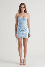 Pink Sweetheart Sheath Corset Ruched Satin Homecoming Dress with Beading - Curvevia