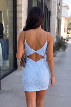 Sheath Lace Keyhole Back Homecoming Dress - Curvevia
