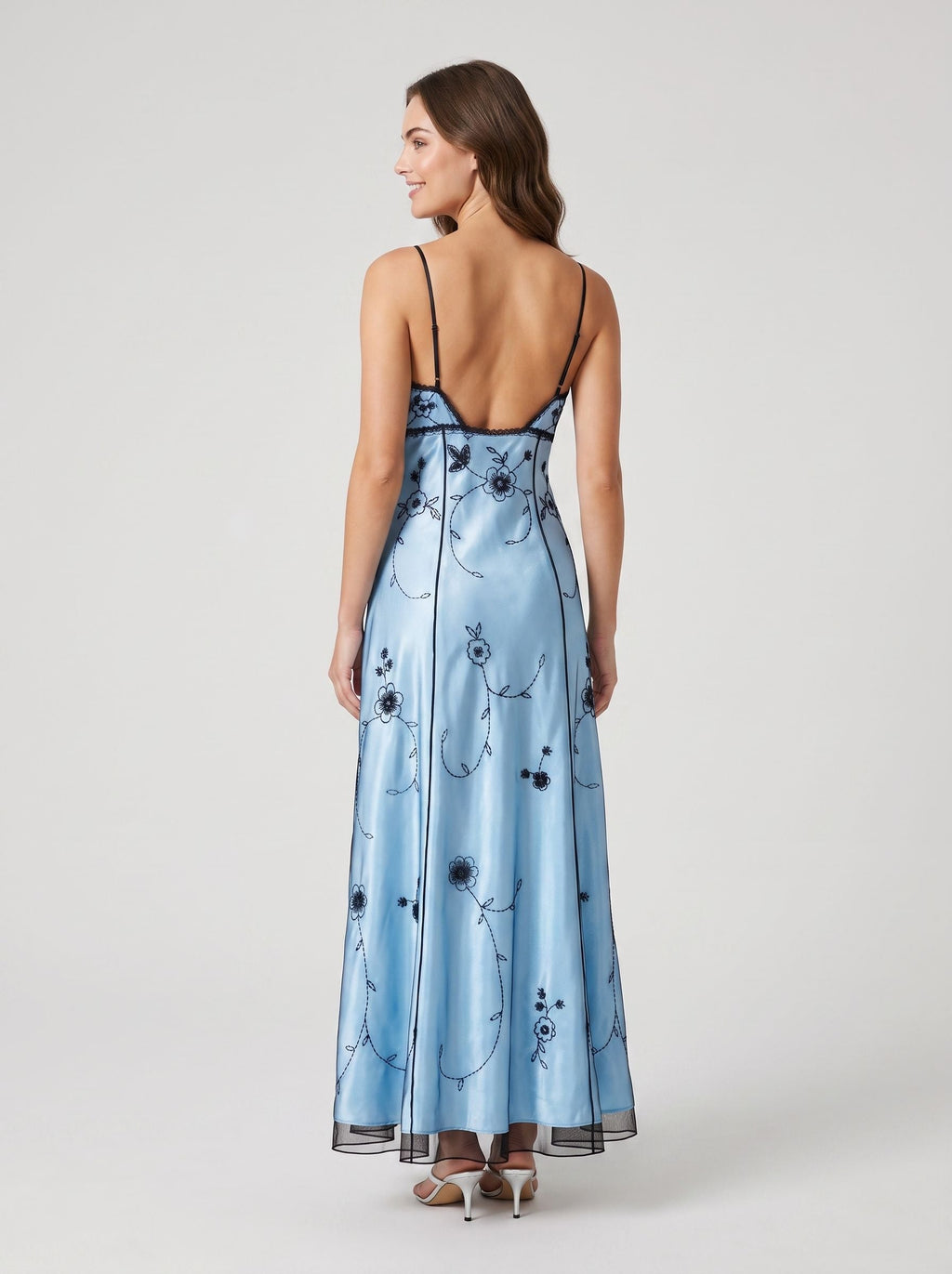 Sky Blue Tulle Empire Straight Neck Backless Floor-Length Dress with Beading - Curvevia