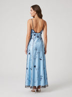 Sky Blue Tulle Empire Straight Neck Backless Floor-Length Dress with Beading - Curvevia