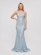 Sky Blue Tulle Mermaid Sweetheart Back Zip Floor-Length Dress with Beading - Curvevia