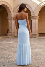 Yellow Strapless Sheath Chiffon Long Evening Dress With Ruffles - Curvevia