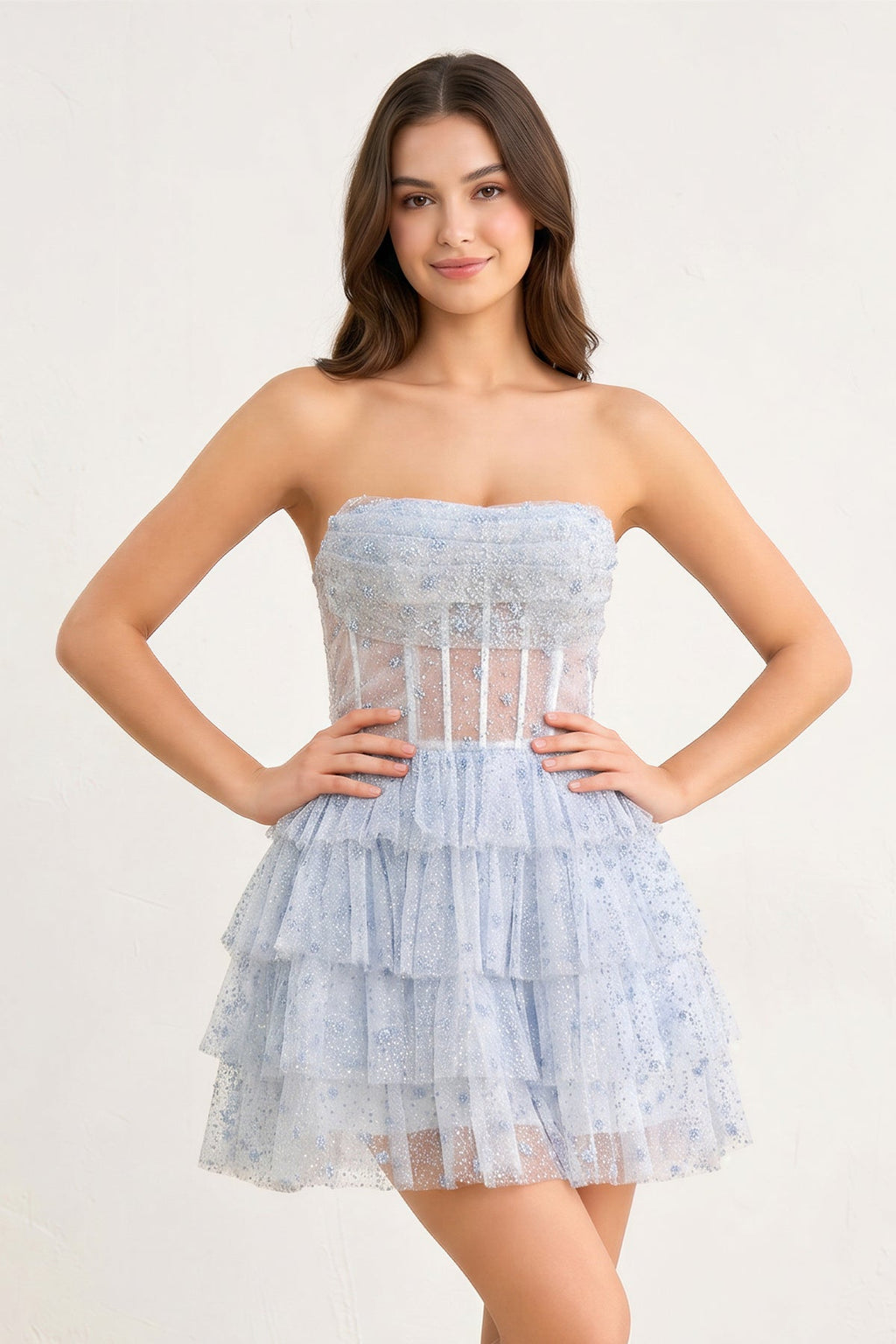 A-Line Strapless Scoop Tiered Sleeveless Short Homecoming Dress - Curvevia