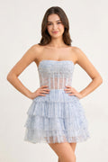 A-Line Strapless Scoop Tiered Sleeveless Short Homecoming Dress - Curvevia