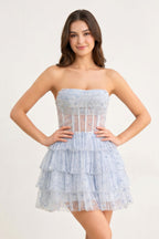 A-Line Strapless Scoop Tiered Sleeveless Short Homecoming Dress - Curvevia