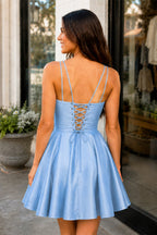 A-line Spaghetti Straps Satin Wedding Guest Dress - Curvevia