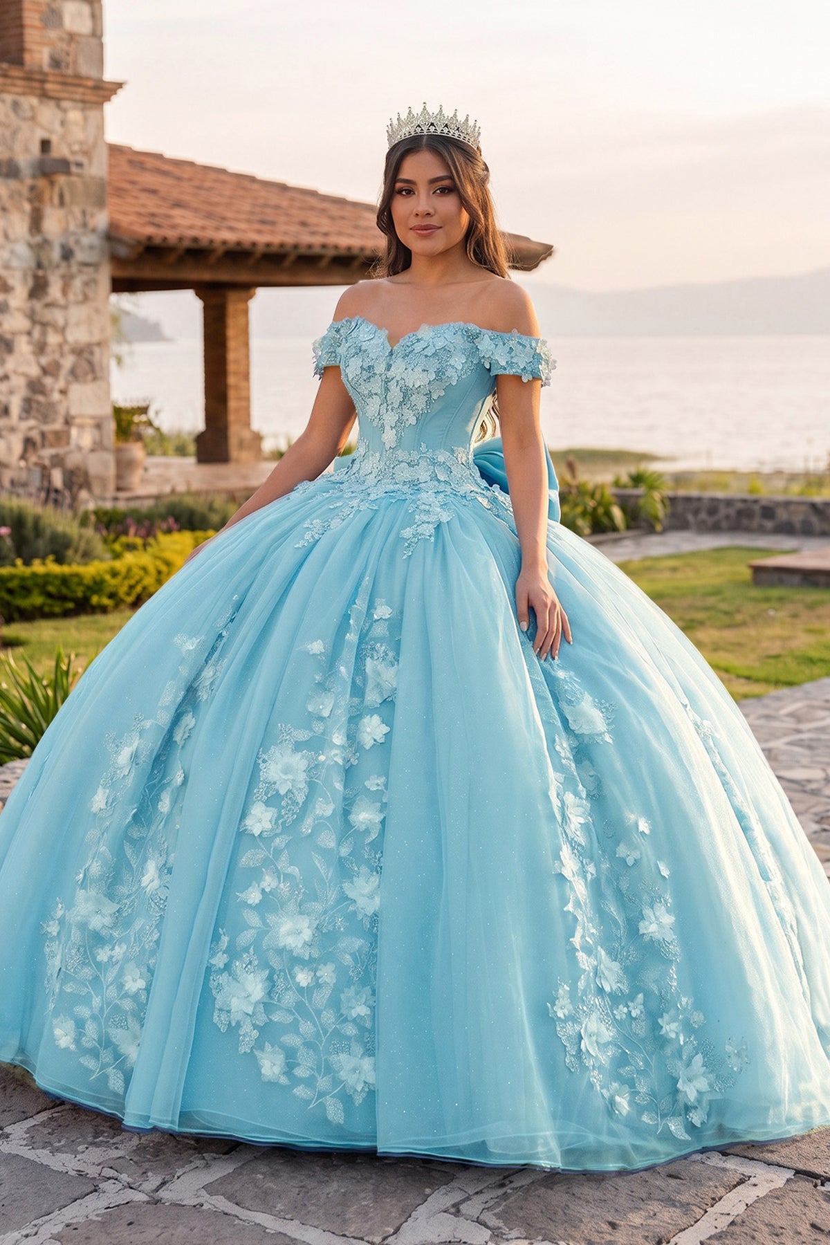 Off Shoulder 3D Floral Applique Quinceanera Dresses - Curvevia