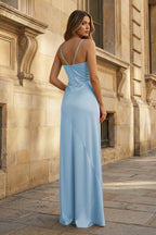 Spaghetti Straps Long Sheath Evening Dress With Split - Curvevia