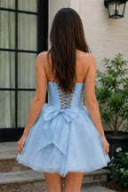 Pink Strapless Tulle A-Line Short Corset Homecoming Dress with Bow - Curvevia