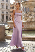 Lavender Straps A-line Long Wedding Guest Dress - Curvevia