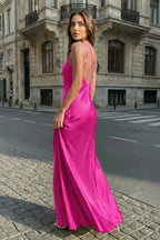 Yellow Sheath Spaghetti Straps Stain Long Evening Dress With Pearls - Curvevia