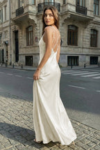 Yellow Sheath Spaghetti Straps Stain Long Evening Dress With Pearls - Curvevia