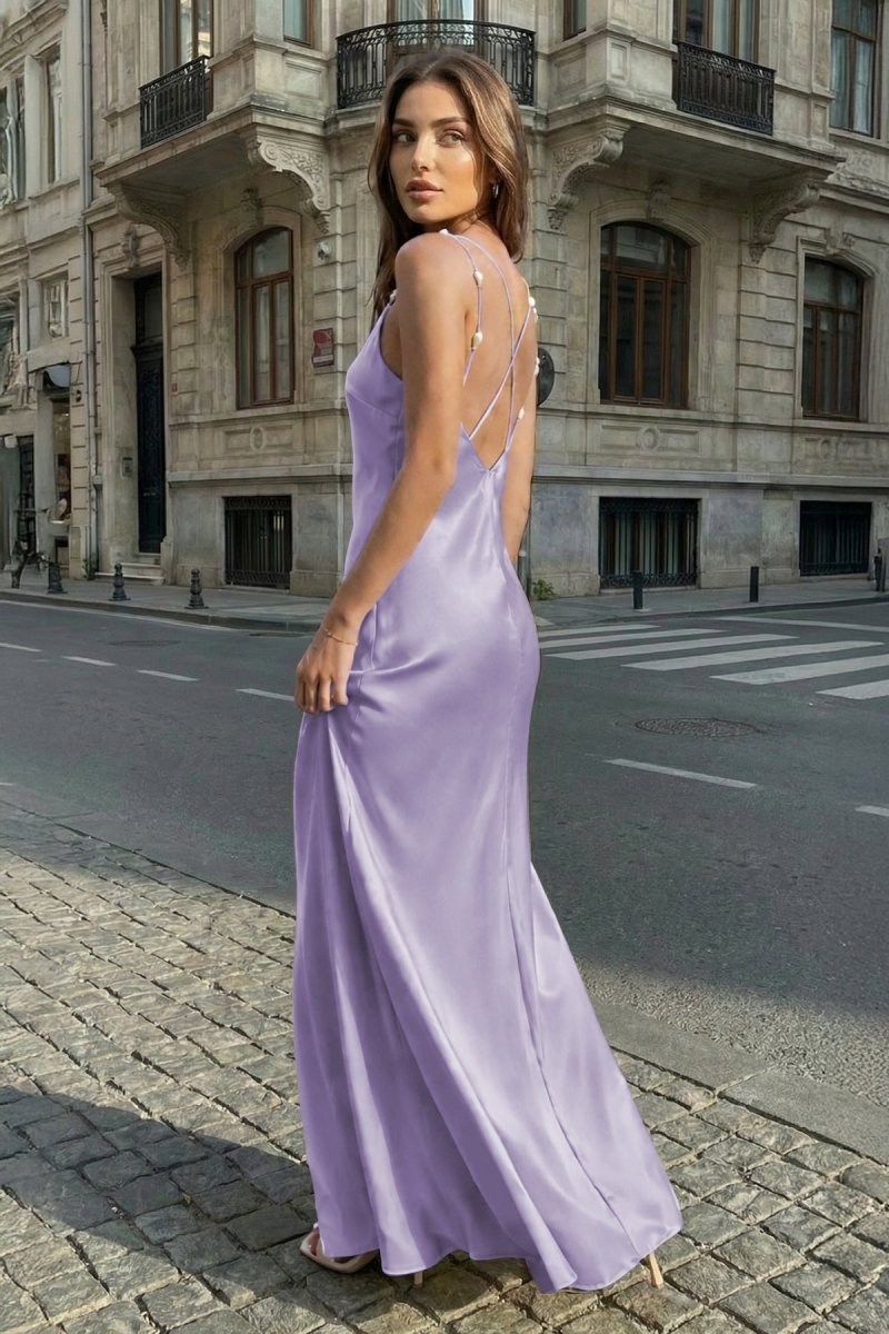 Yellow Sheath Spaghetti Straps Stain Long Evening Dress With Pearls - Curvevia
