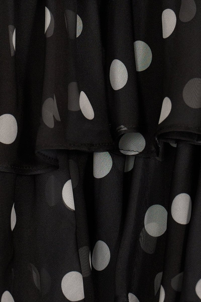 Black Strapless Sheath Polka Dots Chiffon Ruffled Evening Dress With Bow - Curvevia