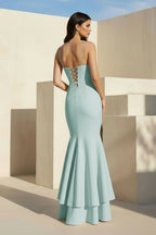 Pink Spaghetti Straps Mermaid Satin Long Evening Dress - Curvevia