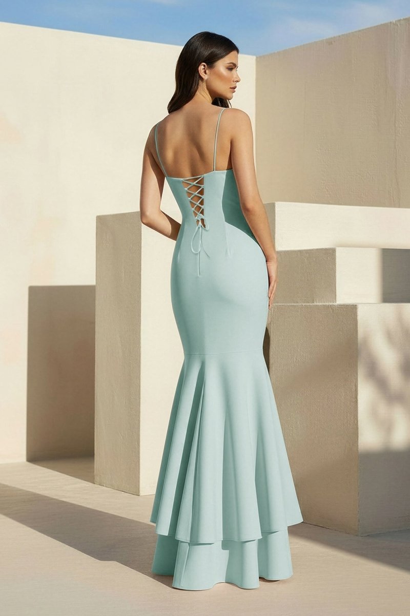 Pink Spaghetti Straps Mermaid Satin Long Evening Dress - Curvevia