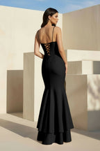 Pink Spaghetti Straps Mermaid Satin Long Evening Dress - Curvevia