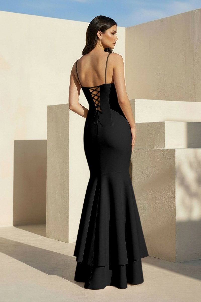 Pink Spaghetti Straps Mermaid Satin Long Evening Dress - Curvevia