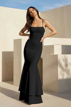 Pink Spaghetti Straps Mermaid Satin Long Evening Dress - Curvevia
