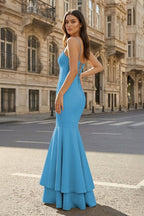 Pink Spaghetti Straps Mermaid Satin Long Evening Dress - Curvevia
