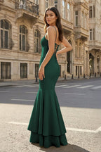 Pink Spaghetti Straps Mermaid Satin Long Evening Dress - Curvevia