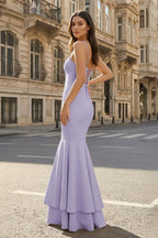 Pink Spaghetti Straps Mermaid Satin Long Evening Dress - Curvevia