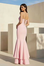 Pink Spaghetti Straps Mermaid Satin Long Evening Dress - Curvevia