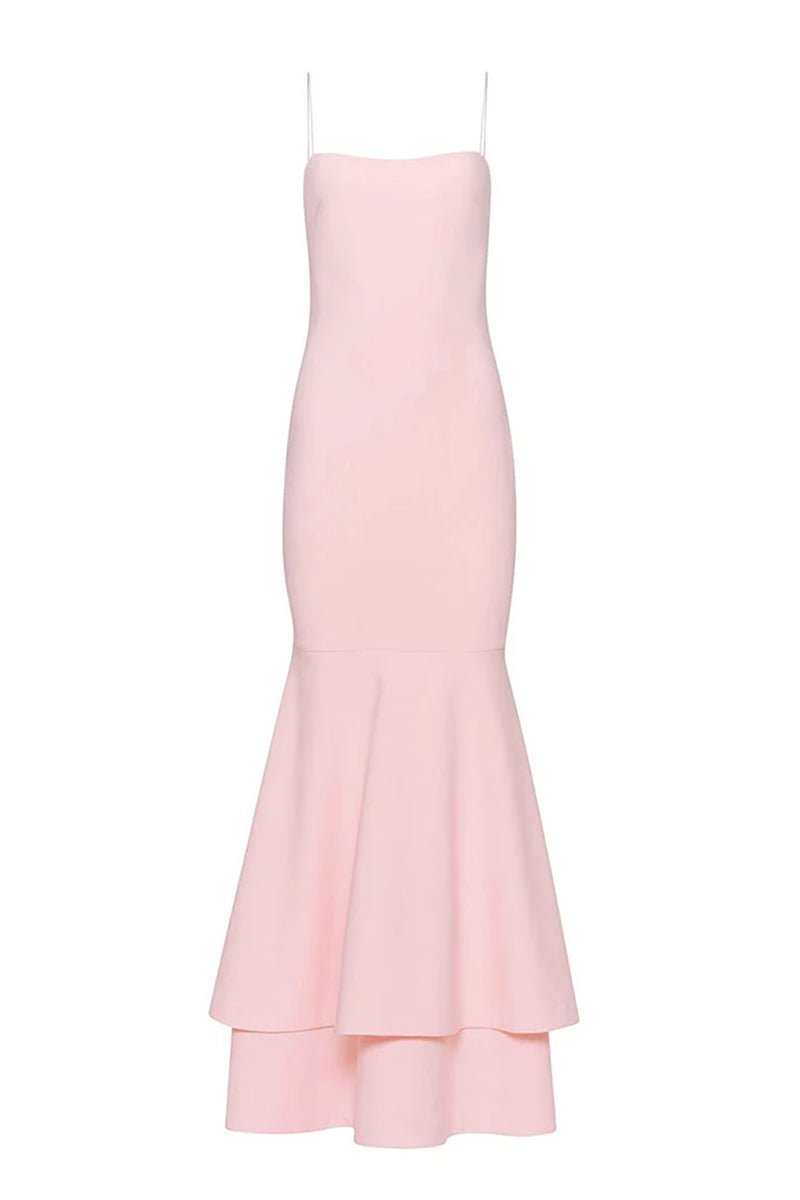 Pink Spaghetti Straps Mermaid Satin Long Evening Dress - Curvevia