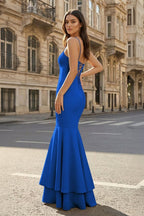 Pink Spaghetti Straps Mermaid Satin Long Evening Dress - Curvevia