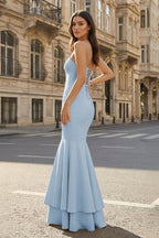 Pink Spaghetti Straps Mermaid Satin Long Evening Dress - Curvevia