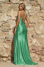 Spaghetti Straps Satin Mermaid Prom Dress with Slit - Curvevia