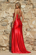 Spaghetti Straps Satin Mermaid Prom Dress with Slit - Curvevia
