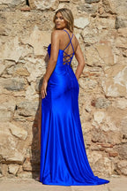 Spaghetti Straps Satin Mermaid Prom Dress with Slit - Curvevia