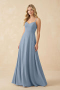 A-Line Chiffon Spaghetti Strap Bridesmaid Dress in Neptune - Curvevia