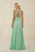 Spaghetti Strap A-Line Chiffon Bridesmaid Dress in Pale Pistachio - Curvevia