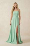 Spaghetti Strap Chiffon A-Line Bridesmaid Dress in Pale Pistachio - Curvevia