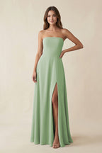 Spaghetti Strap A-Line Chiffon Maxi Bridesmaid Dress in Sage - Curvevia