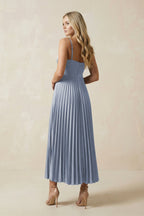 Spaghetti Strap A-Line Satin Midi Bridesmaid Dress in Twilight - Curvevia