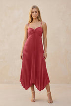 Spaghetti Strap Pleated A-Line Chiffon Midi Bridesmaid Dress in Desert Rose - Curvevia