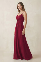 Spaghetti Strap Ruched Chiffon A-Line Bridesmaid Dress in Berry - Curvevia