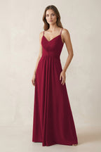 Spaghetti Strap Ruched Chiffon A-Line Bridesmaid Dress in Berry - Curvevia