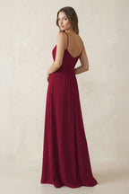 Spaghetti Strap Ruched Chiffon A-Line Bridesmaid Dress in Berry - Curvevia