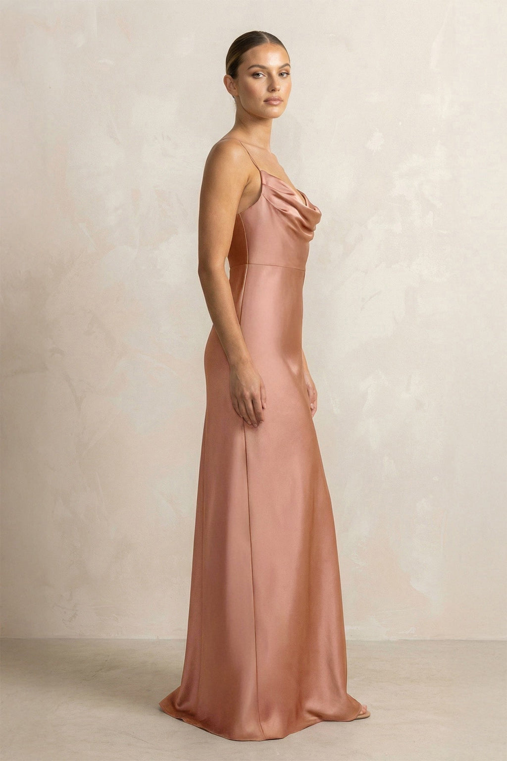 Spaghetti Strap Satin Sheath Bridesmaid Dress in Rosette - Curvevia