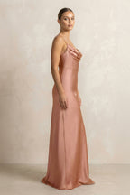 Spaghetti Strap Satin Sheath Bridesmaid Dress in Rosette - Curvevia