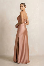 Spaghetti Strap Satin Sheath Bridesmaid Dress in Rosette - Curvevia
