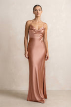 Spaghetti Strap Satin Sheath Bridesmaid Dress in Rosette - Curvevia