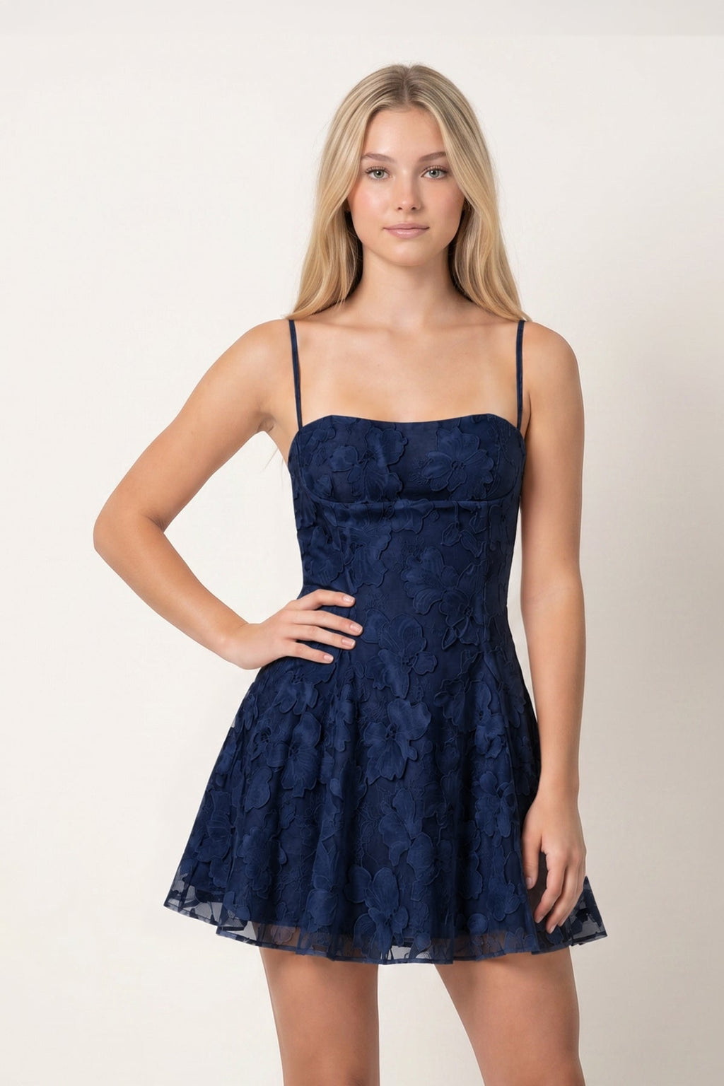 Spaghetti Straps A-Line Chiffon Jacquard Homecoming Dress - Curvevia